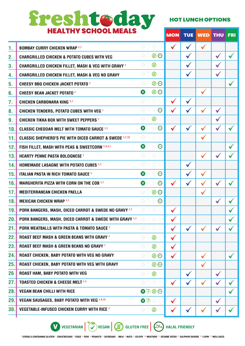 Freshtoday Menu Healthy School Meals