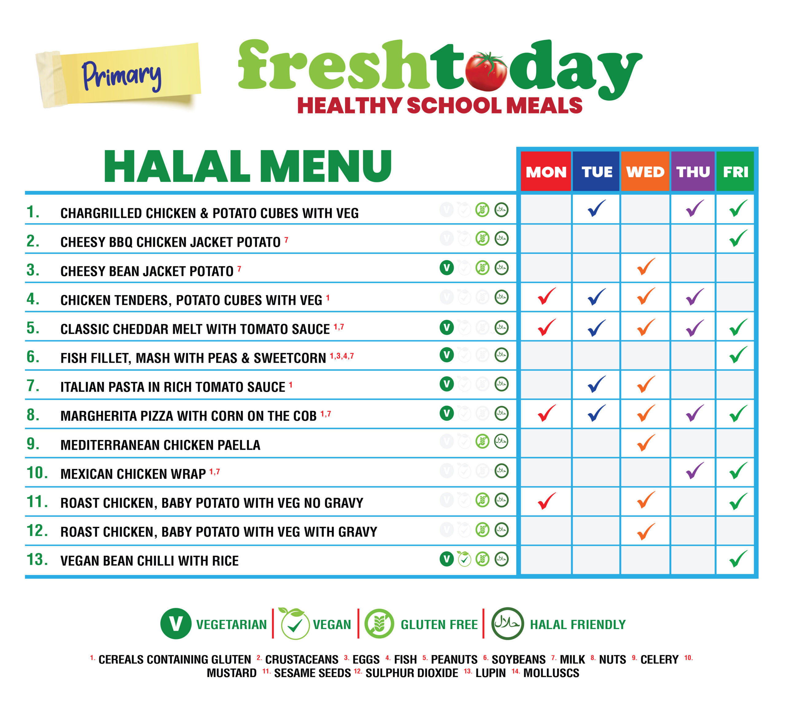 Freshtoday Menu Healthy School Meals