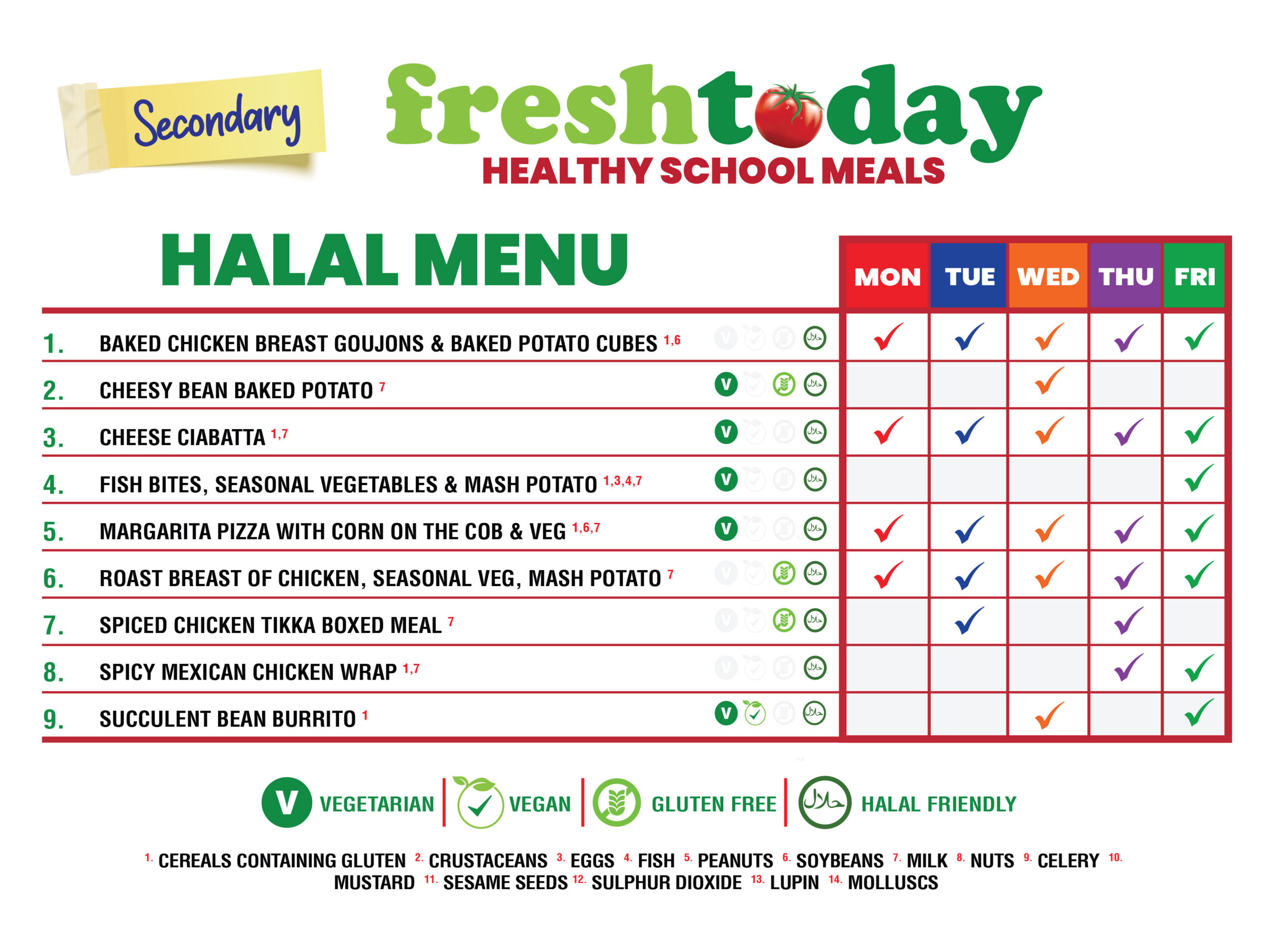 Freshtoday Menu Healthy School Meals